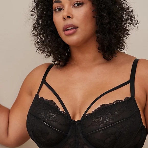 LONGLINE UNLINED UNDERWIRE BRA - LACE BLACK - Picture 1 of 4